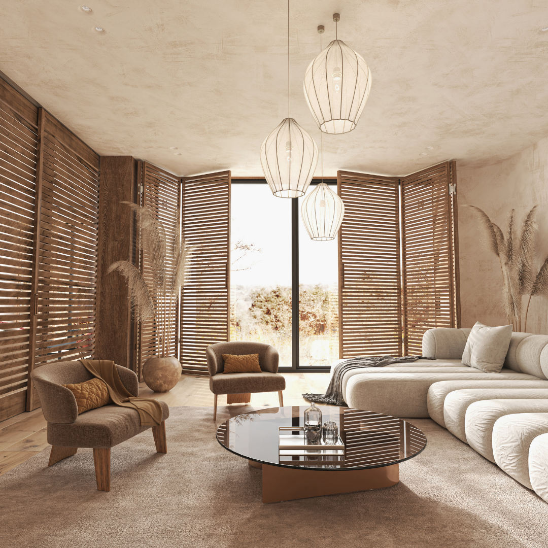 A quiet, warm gathering space with soft light, real rest, not a conference room